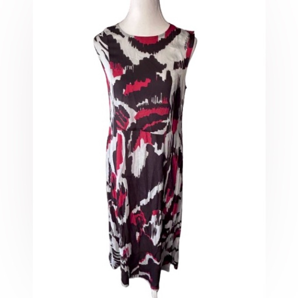 Vintage Jim Thompson Silk Dress Maxi Gray Red Black Medium Size 10 Designer